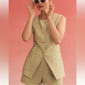 Anthropologie Lime Green Cut Away Tweed Vest Top‎ - Medium